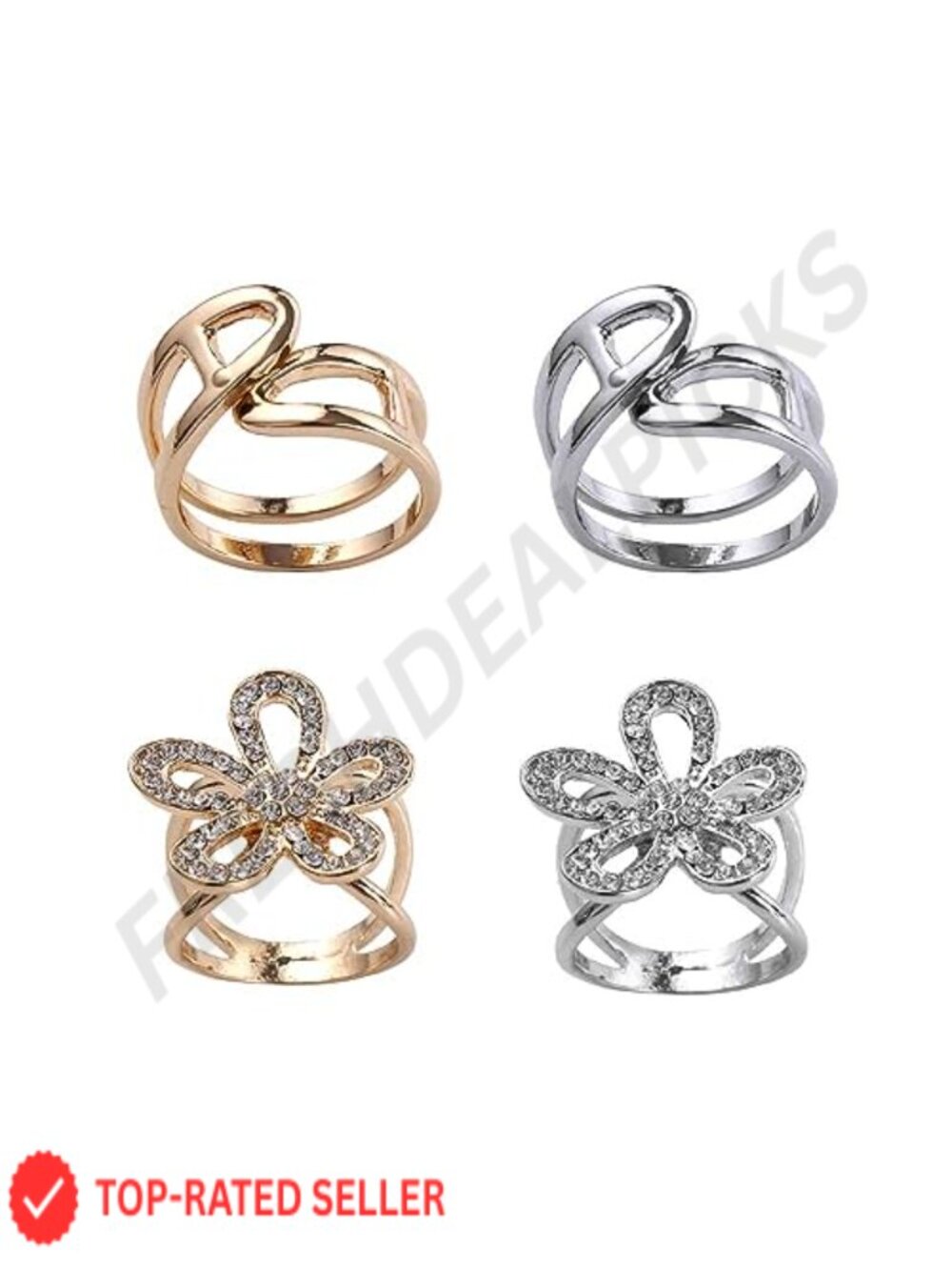 Leadigol 4pcs Faux Pearl Crystal Rhinestone Scarf Ring Buckle Clip Brooch Pin